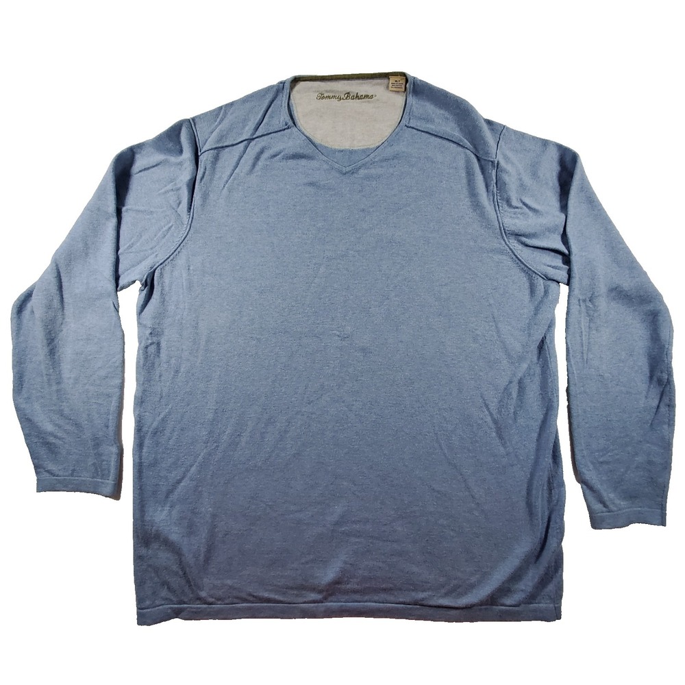 Tommy Bahama V Neck Sweater Blue XLT‎ Cotton Cashmere Long Sleeve